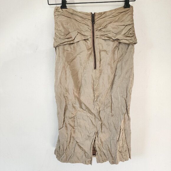 Burberry Gold Strapless Dress Size 4 Back Zip Solid Wrap Front - Picture 3 of 10